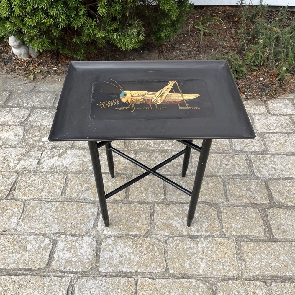 Vtg COUROC LARGE Black Resin Inlay Tray Table GRASSHOPPER 18"x12.5" RARE MCM